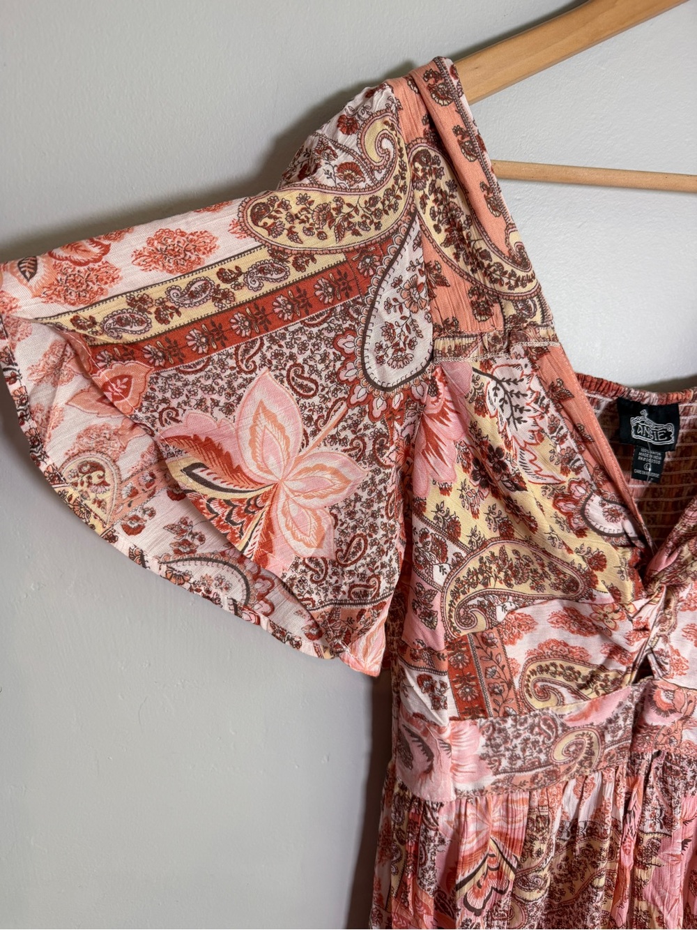 Angie Boho Pink Paisley High Low Maxi Dress Romantic Cottagecore Festival LARGE - Picture 5 of 14